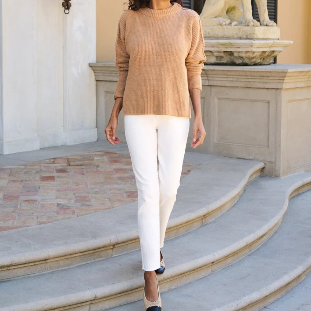 Frank & Eileen Illusion 04 Pull On Cropped Denim Pants Cream Off White Size 14
